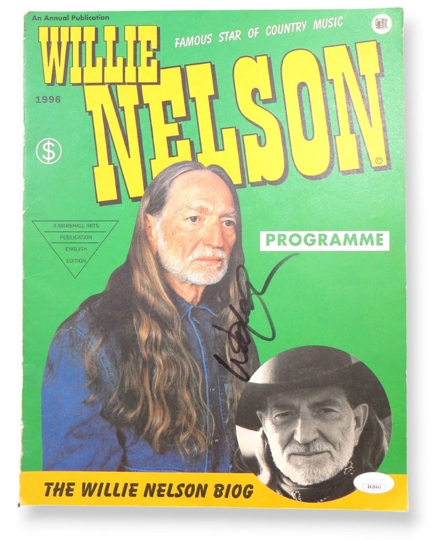 Willie Nelson 1996 Signed Program Authenticated by JSA: Willie Nelson 1996 Signed Program Authenticated by JSA This original 1996 program is signed by country music legend Willie Nelson and has been authenticated by James Spence Authentication (JSA). The