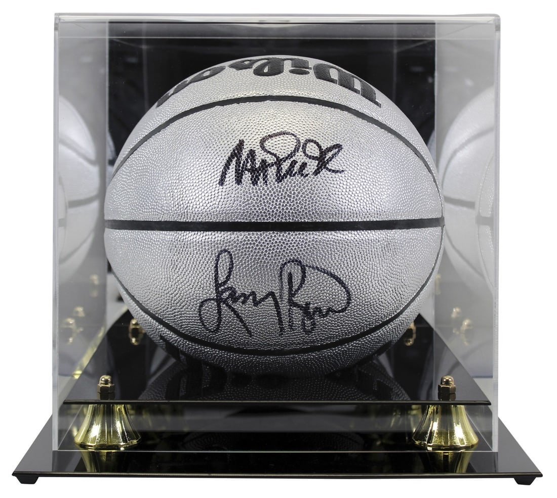 Magic Johnson Larry Bird Signed Silver Wilson Basketball with Beckett Authentication (1 of 4)