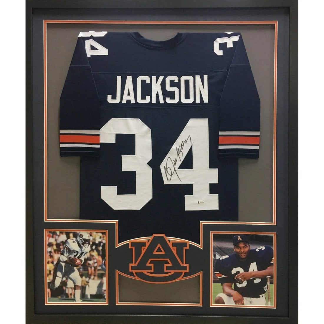 Framed Auburn Jersey Signed by Bo Jackson with Beckett Authentication: Framed Auburn Jersey Signed by Bo Jackson with Beckett Authentication This framed jersey features the authentic autograph of Bo Jackson and is accompanied by a Beckett tamper-proof sticker for verifie
