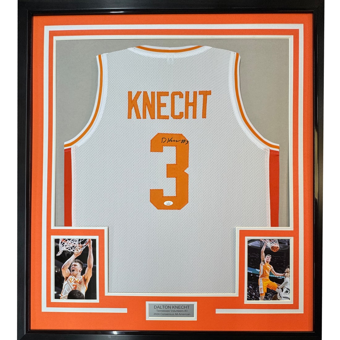 Framed Dalton Knecht Autographed Tennessee Volunteers Jersey PSA COA 35x39: Framed Dalton Knecht Autographed Tennessee Volunteers Jersey PSA COA 35x39 This is a professionally framed and matted autographed jersey of Dalton Knecht, a standout athlete from the Tennessee Volunte