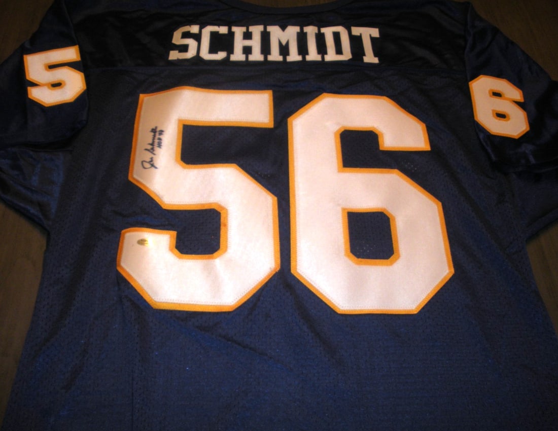 Signed Wilson Pitt Panthers Jersey Joe Schmidt HOF 98 With COA: Signed Wilson Pitt Panthers Jersey Joe Schmidt HOF 98 With COA This is an official licensed Wilson jersey signed by Joe Schmidt of the Pitt Panthers. The jersey is original and comes with a certificat