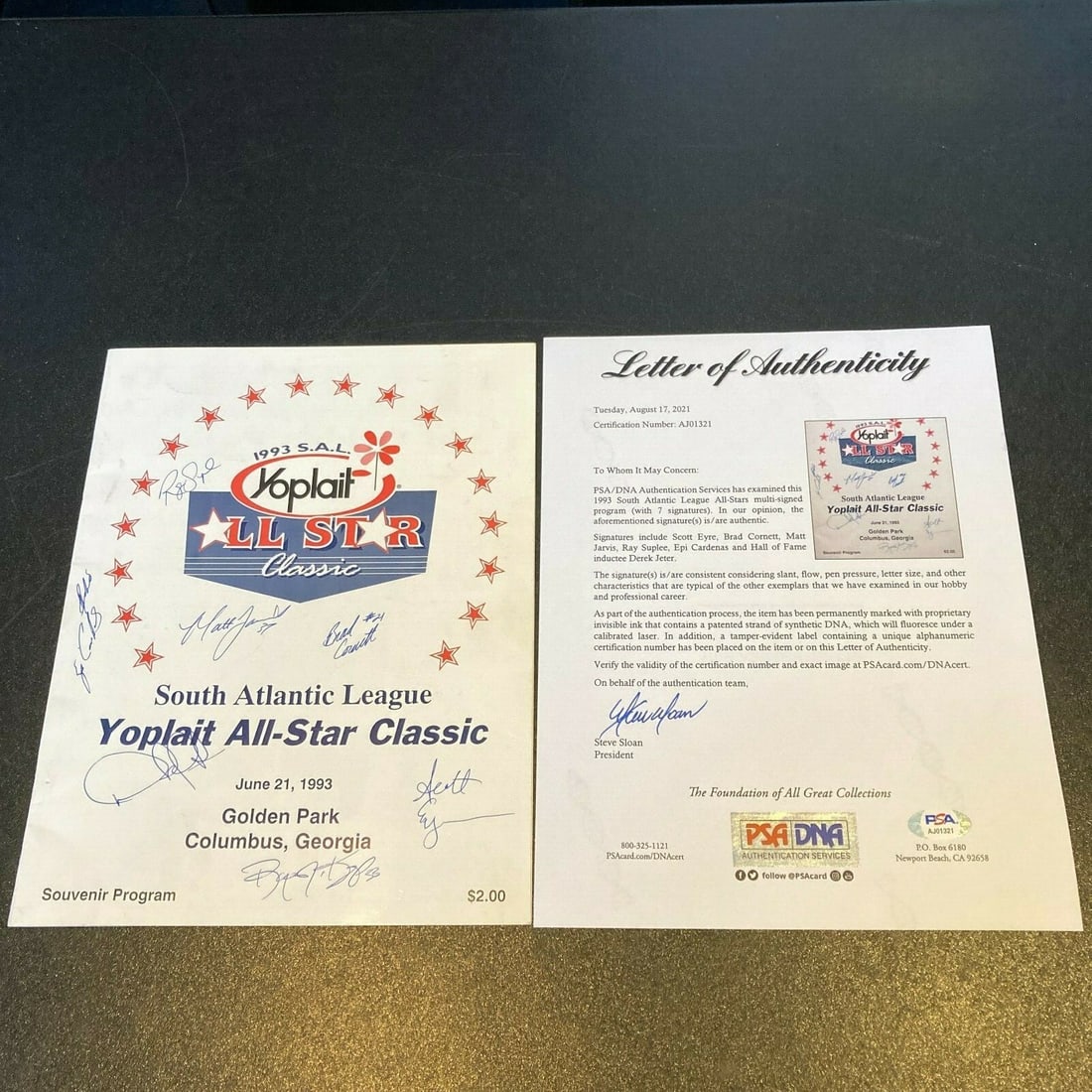 Derek Jeter 1993 Pre Rookie Team Signed All Star Program PSA Authenticated: Derek Jeter 1993 Pre Rookie Team Signed All Star Program PSA Authenticated This is a rare team-signed program from the 1993 Single-A All Star Game featuring MLB legend Derek Jeter prior to his rookie