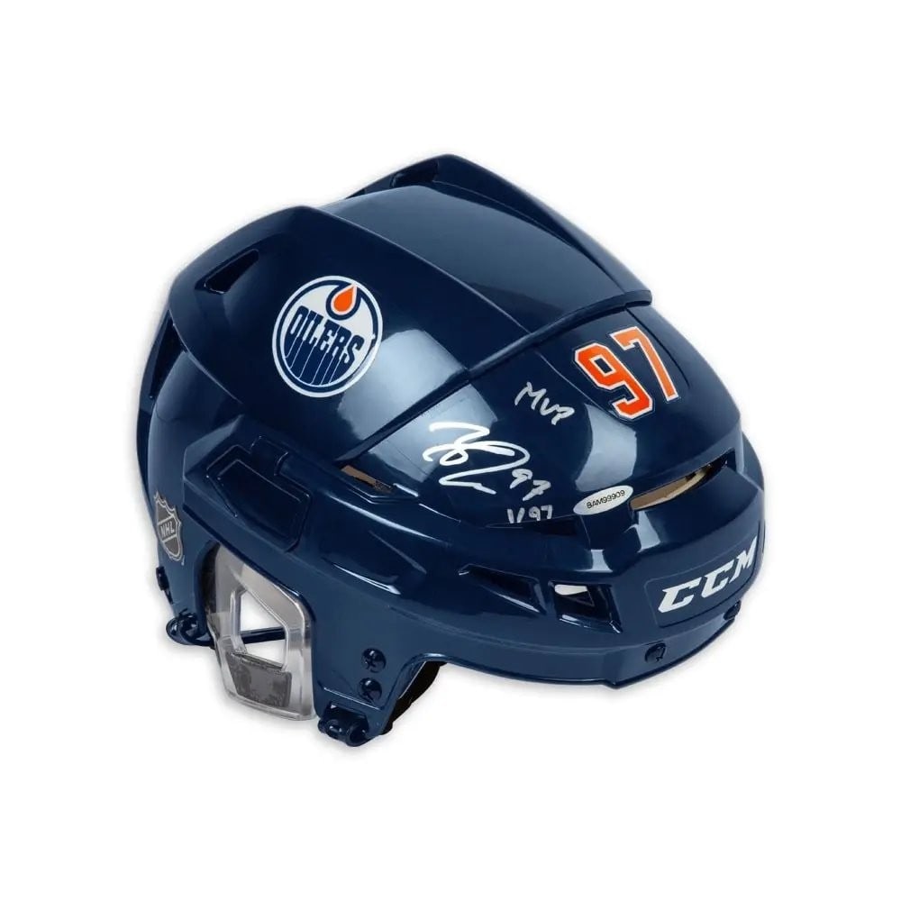 Connor McDavid Autographed CCM Helmet Limited Edition 97 Oilers: Connor McDavid Autographed CCM Helmet Limited Edition 97 Oilers This authentic CCM helmet features the signature of Connor McDavid, the star player for the Edmonton Oilers. Limited to just 97 pieces,