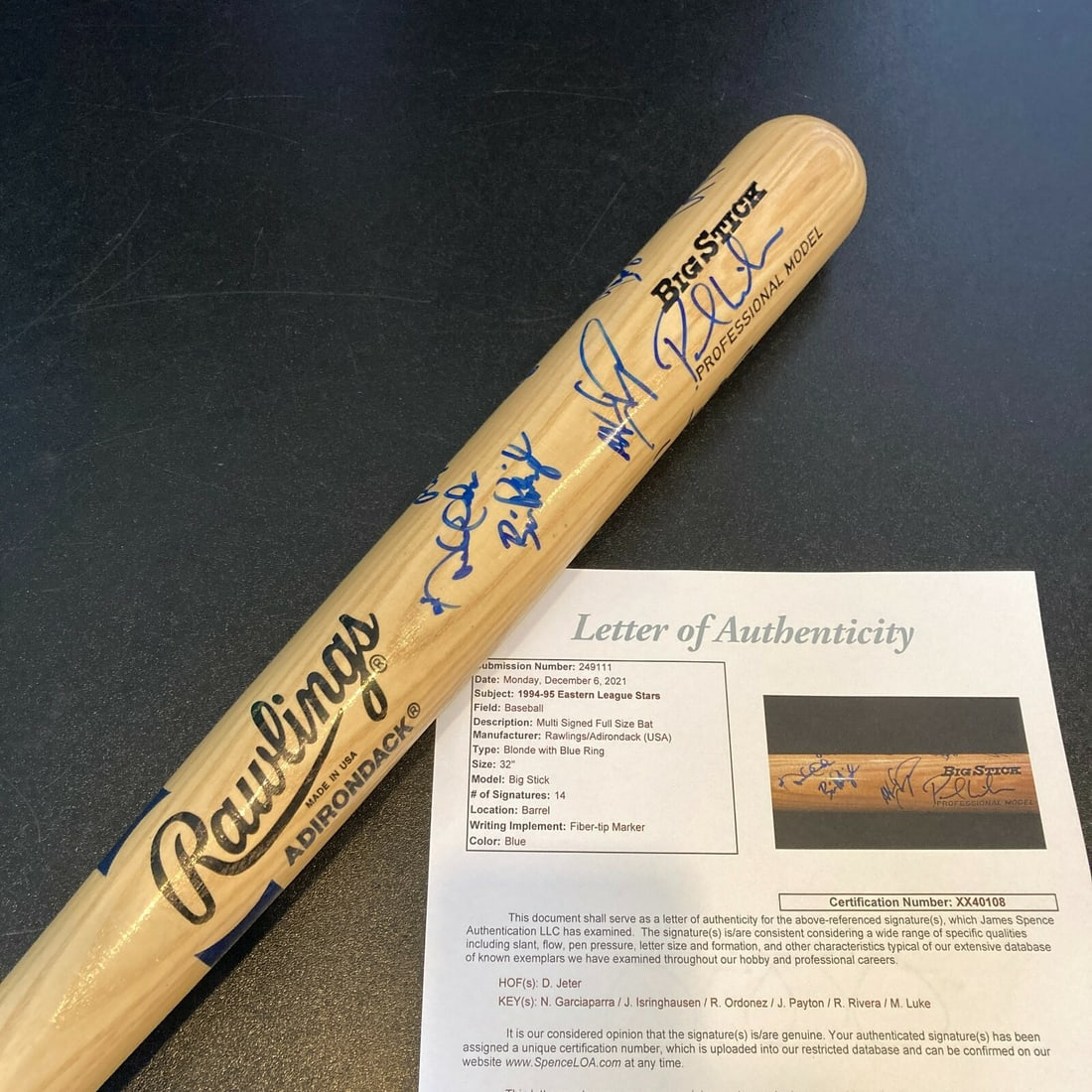 Derek Jeter 1994 Signed Minor League Baseball Bat JSA COA 14 Signatures (1 of 10)