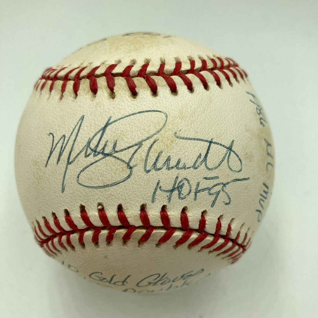 Mike Schmidt Signed NL Baseball with Heavy Inscriptions JSA COA: Mike Schmidt Signed NL Baseball with Heavy Inscriptions JSA COA This original MLB baseball is signed by the legendary Mike Schmidt and features heavy inscriptions detailing his impressive statistics.
