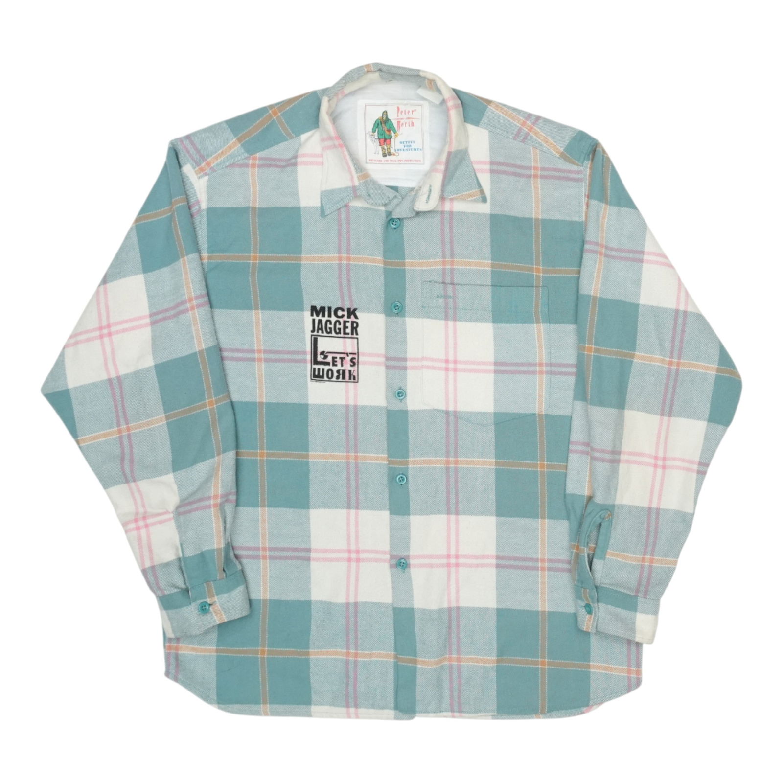 Vintage 1987 Let's Work Mick Jagger Plaid Cotton Flannel Shirt (1 of 4)