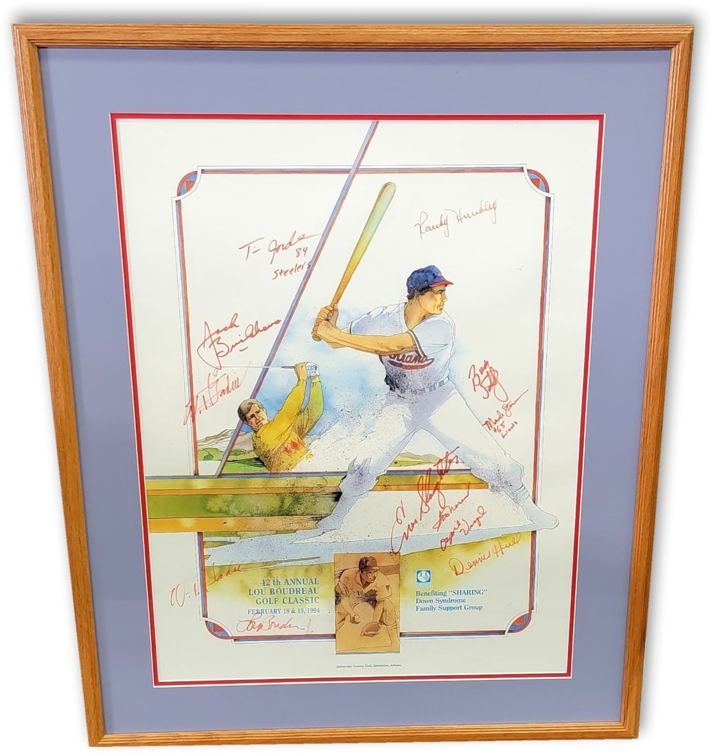 Multisigned Cleveland Indians Framed Poster Enos Slaughter Lou Boudreau Authenticated: Multisigned Cleveland Indians Framed Poster Enos Slaughter Lou Boudreau Authenticated This is a stunning original multisigned framed poster featuring notable baseball legends including Enos Slaughter,