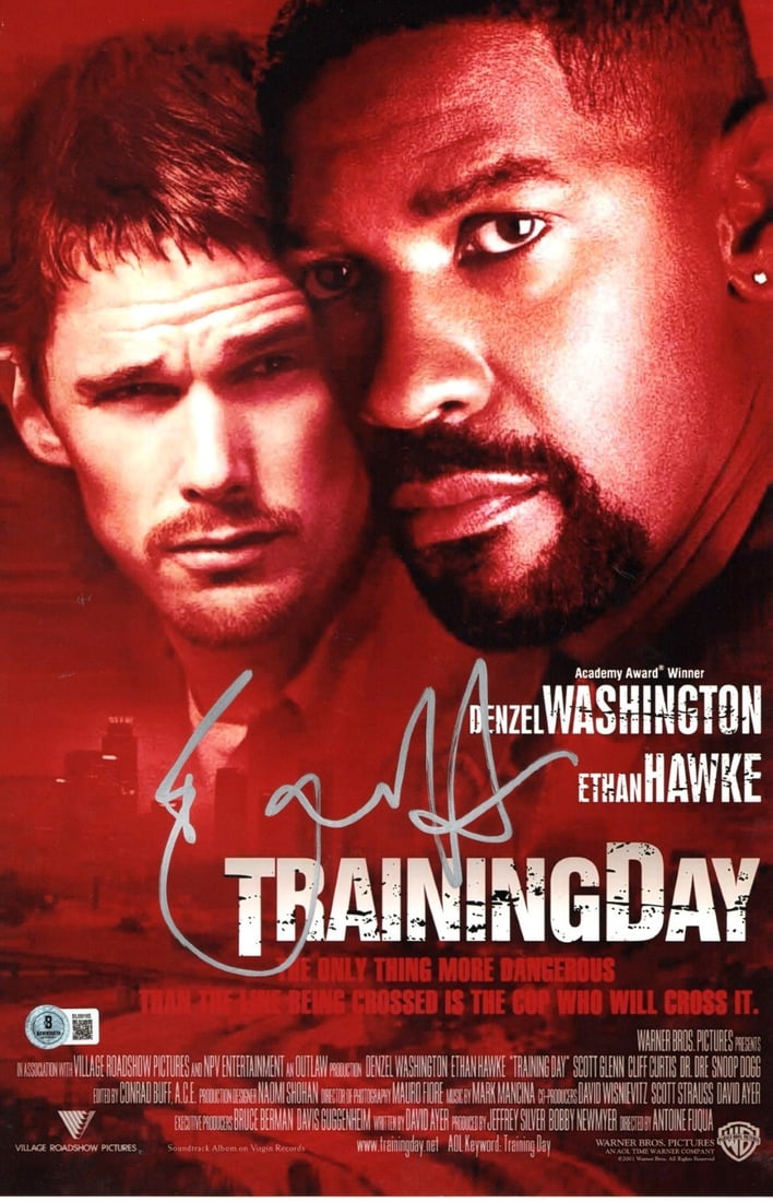 11x17 Training Day Photograph Signed by Ethan Hawke Beckett Authenticated: 11x17 Training Day Photograph Signed by Ethan Hawke Beckett Authenticated This is an 11x17 photograph from the film Training Day, personally signed by Ethan Hawke. The autograph has been authenticated