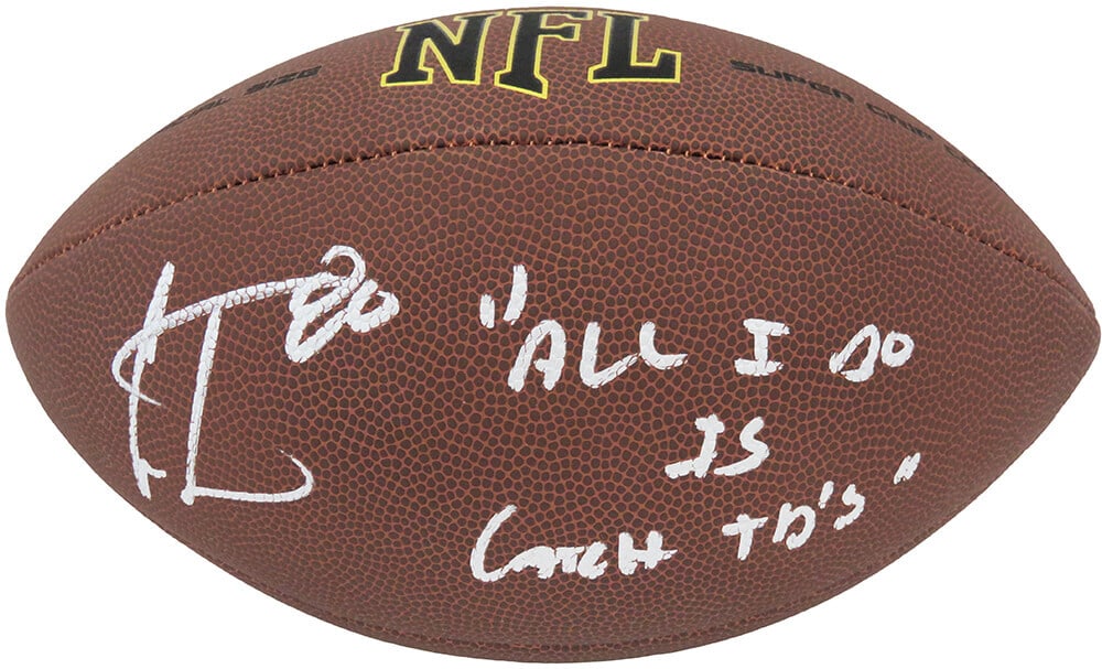 Cris Carter Signed Wilson NFL Football with Catch TD Inscription: Cris Carter Signed Wilson NFL Football with Catch TD Inscription Celebrate the legacy of Cris Carter with this signed Wilson Super Grip full-size NFL football. Authentically inscribed with 'All I Do I