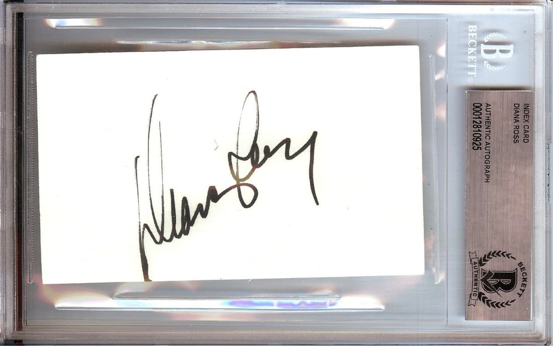 Diana Ross Autographed 3X5 Index Card Beckett Authentication: Diana Ross Autographed 3X5 Index Card Beckett Authentication This is an original autographed 3X5 index card signed by the legendary singer Diana Ross, known for her iconic role as a member of The Supr