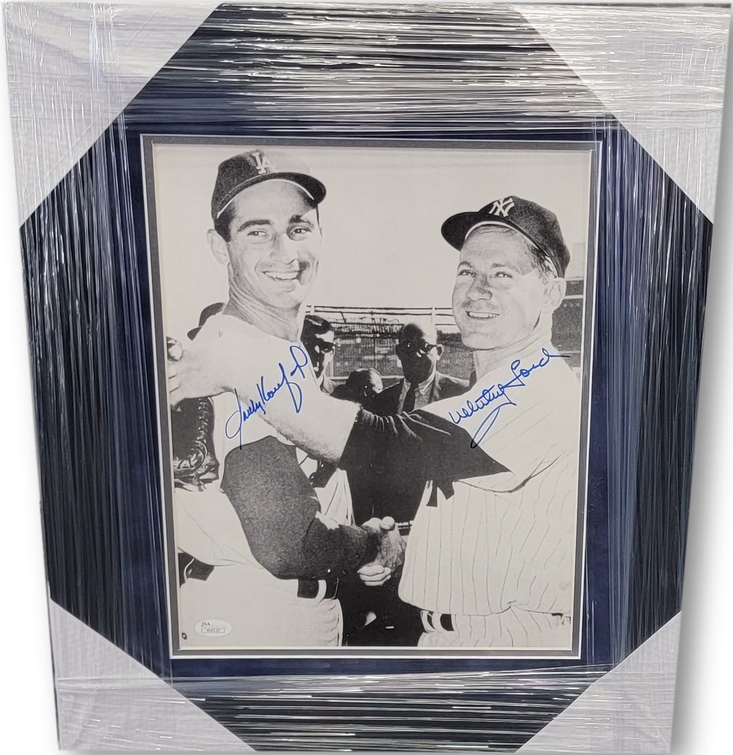 Sandy Koufax Whitey Ford Autographed 11x14 Photo Framed JSA: Sandy Koufax Whitey Ford Autographed 11x14 Photo Framed JSA This is an original autographed 11x14 photo featuring baseball legends Sandy Koufax and Whitey Ford, beautifully framed for display. The fra