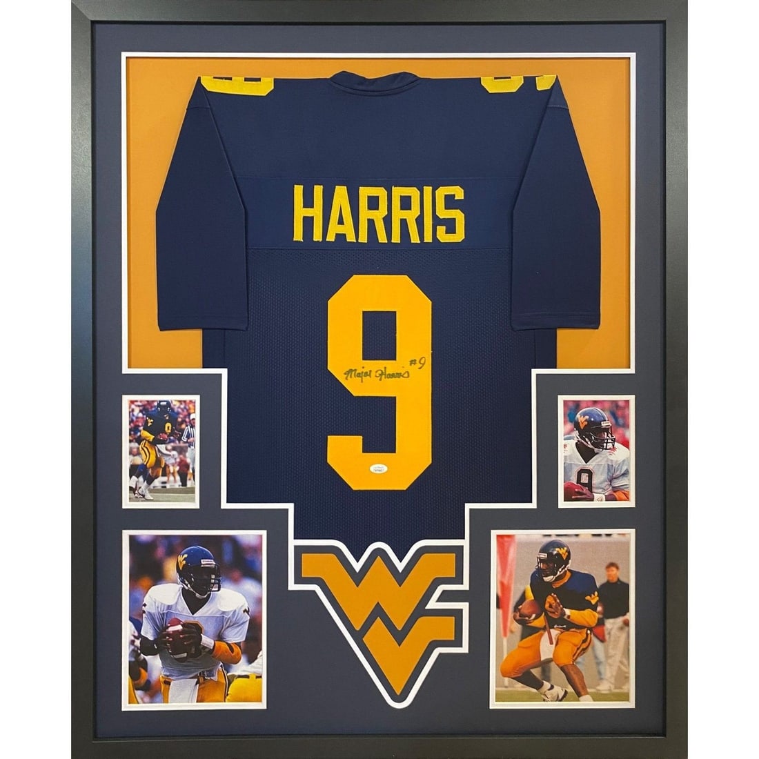Major Harris Autographed Framed Jersey JSA Certified 1988 West Virginia: Major Harris Autographed Framed Jersey JSA Certified 1988 West Virginia This framed jersey features the autograph of Major Harris, a notable athlete from the 1988 West Virginia team. The jersey is aut