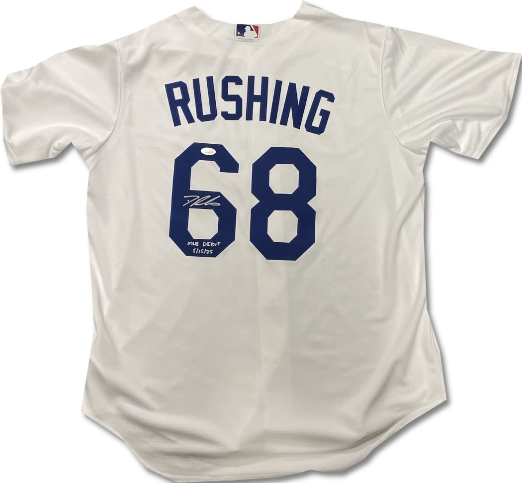 Dalton Rushing Signed Dodgers Jersey Inscribed MLB Debut 5/15/25 JSA Authenticated: Dalton Rushing Signed Dodgers Jersey Inscribed MLB Debut 5/15/25 JSA Authenticated This is an original hand-signed jersey of Dalton Rushing, featuring the inscription "MLB Debut 5/15/25". The jersey i