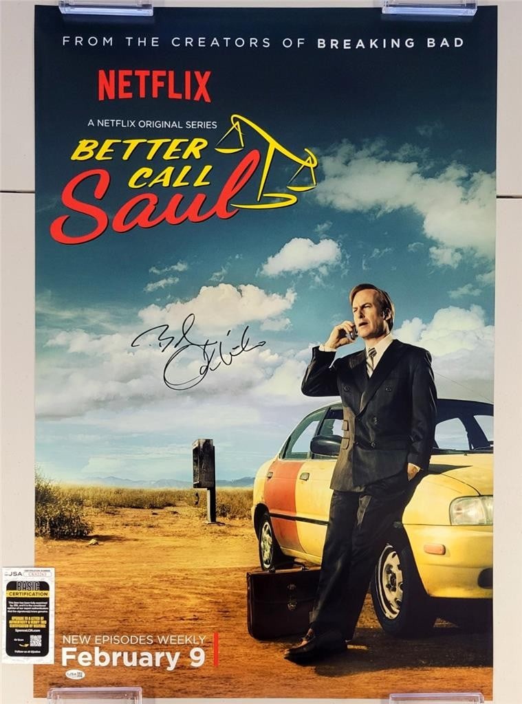 Better Call Saul Poster 24x36 Signed by Bob Odenkirk JSA Authenticated: Better Call Saul Poster 24x36 Signed by Bob Odenkirk JSA Authenticated This is an original 24x36 inch poster from the show Better Call Saul, signed by Bob Odenkirk. The autograph is authenticated by J
