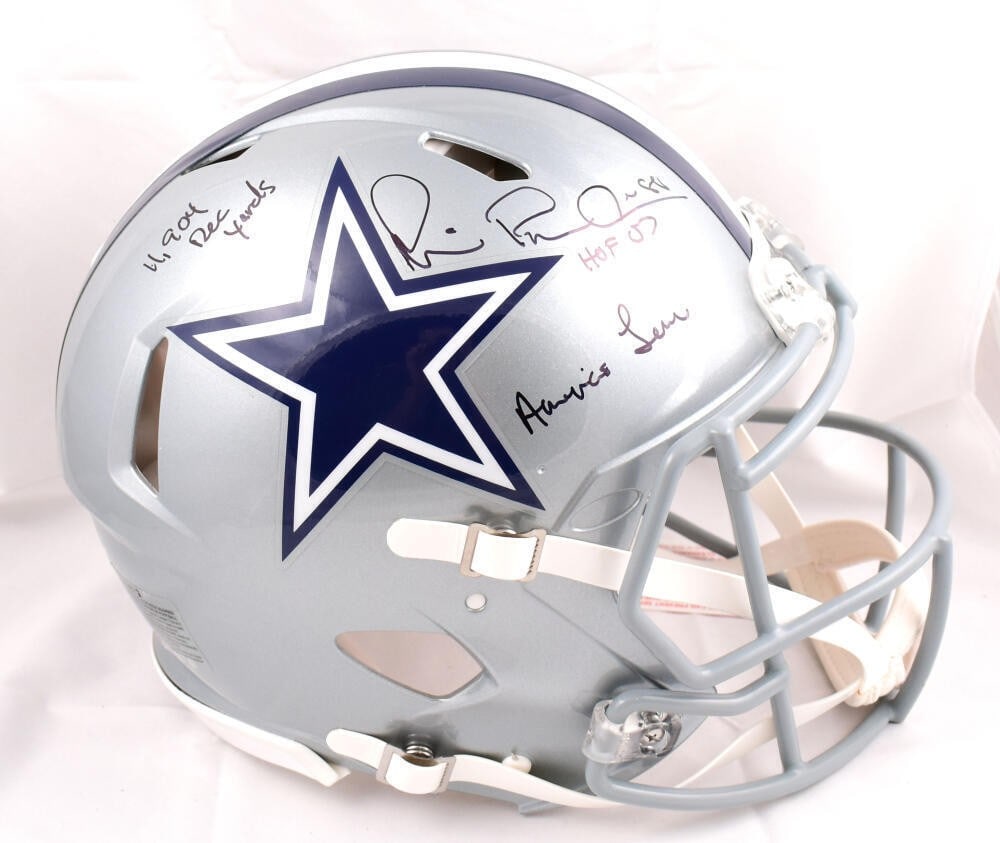 Michael Irvin Signed Dallas Cowboys Authentic Helmet Beckett Certified: Michael Irvin Signed Dallas Cowboys Authentic Helmet Beckett Certified This authentic full-size Dallas Cowboys helmet is signed by legendary player Michael Irvin, featuring three significant career st
