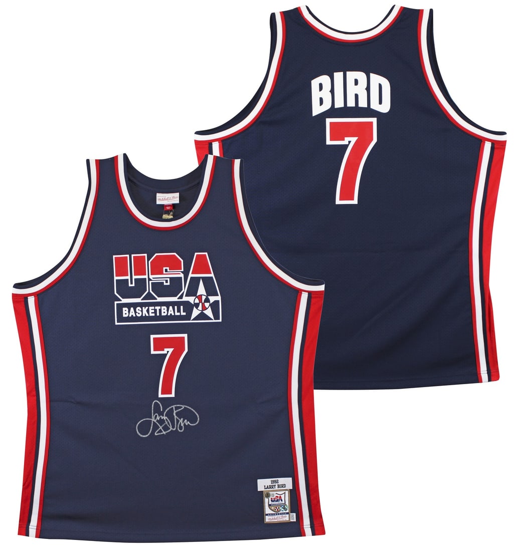 Larry Bird Signed Team USA Navy Jersey Boston Celtics BAS Authenticated: Larry Bird Signed Team USA Navy Jersey Boston Celtics BAS Authenticated This authentic Team USA Navy Blue Mitchell & Ness jersey has been personally signed by NBA legend Larry Bird, known for his rema