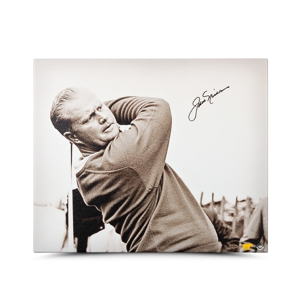 Jack Nicklaus Autographed Limited Edition 20x24 Canvas Photo #25 Upper Deck Authenticated: Jack Nicklaus Autographed Limited Edition 20x24 Canvas Photo #25 Upper Deck Authenticated Capture a piece of golf history with this limited edition 20X24 canvas photo of Jack Nicklaus, known for his l