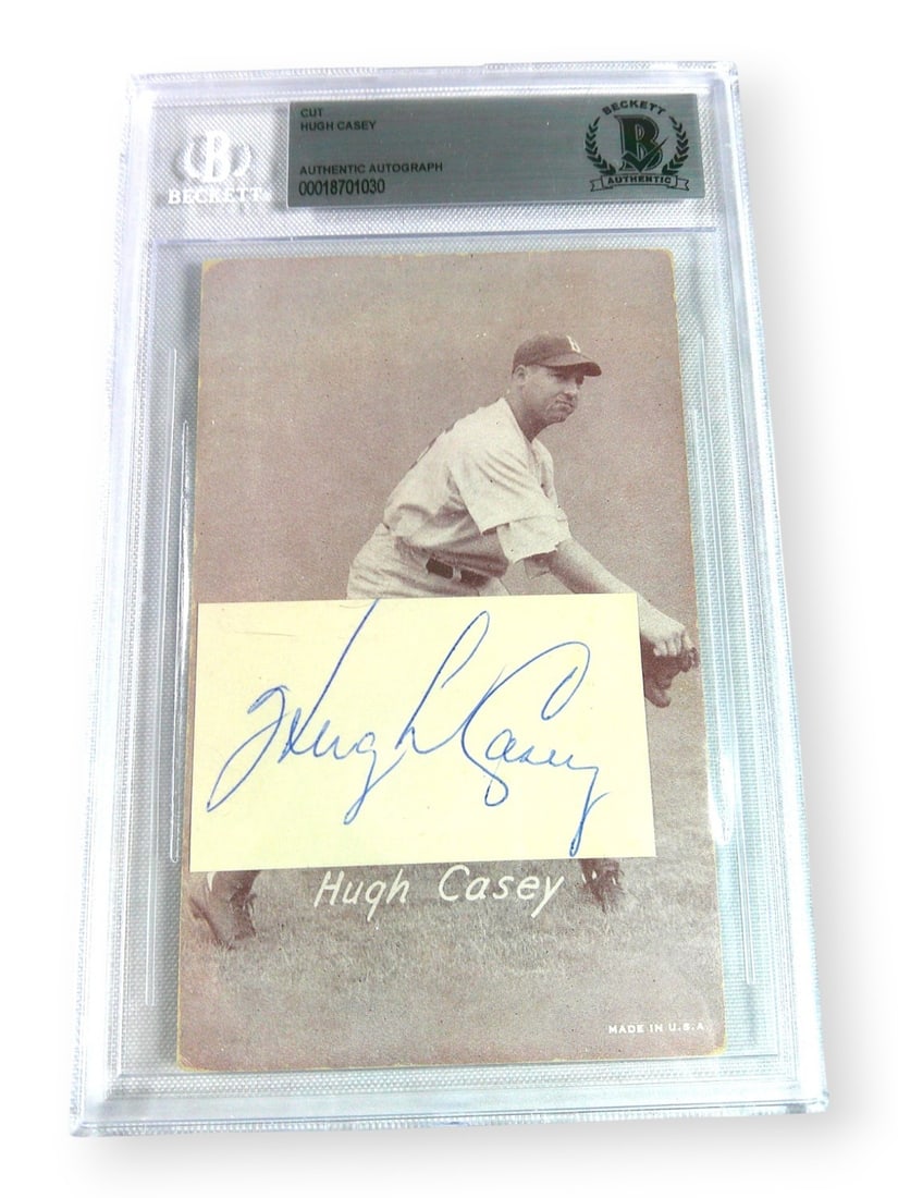 Hugh Casey Brooklyn Dodgers Signed Cut Signature Beckett Authenticated with Photo: Hugh Casey Brooklyn Dodgers Signed Cut Signature Beckett Authenticated with Photo This item is an original cut signature autographed by Hugh Casey, accompanied by a photo. The autograph is authenticat