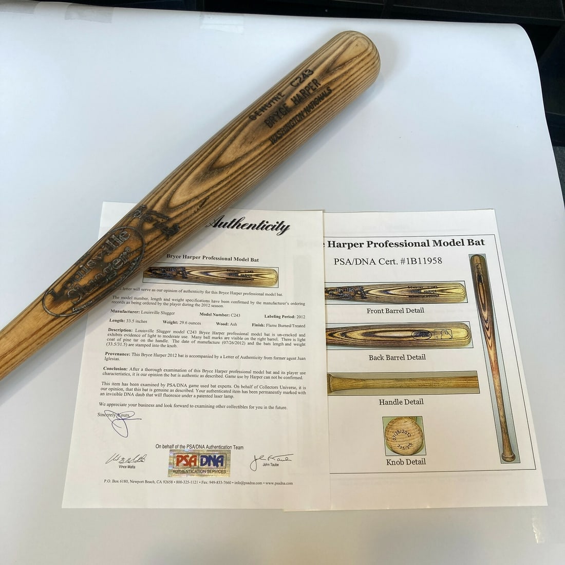 Bryce Harper 2012 Game Used Louisville Slugger Bat PSA DNA COA: Bryce Harper 2012 Game Used Louisville Slugger Bat PSA DNA COA This is a game used Louisville Slugger bat from Bryce Harper's remarkable 2012 rookie season, during which he won the NL Rookie of the Ye