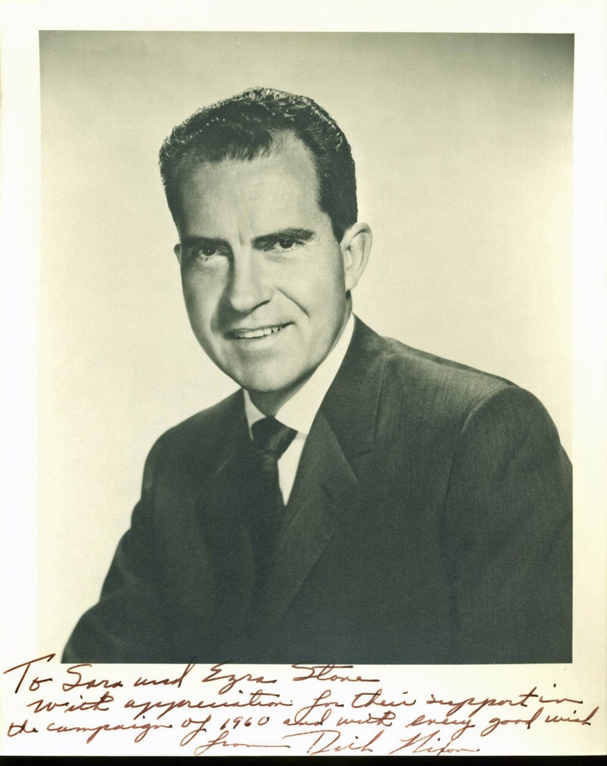 Richard Nixon Signed 8X10 Vintage Photo PSA/DNA COA #AB08234: Richard Nixon Signed 8X10 Vintage Photo PSA/DNA COA #AB08234 This is an 8X10 vintage photograph personally signed by President Richard Nixon. The photo is inscribed with a heartfelt message: "To Sara