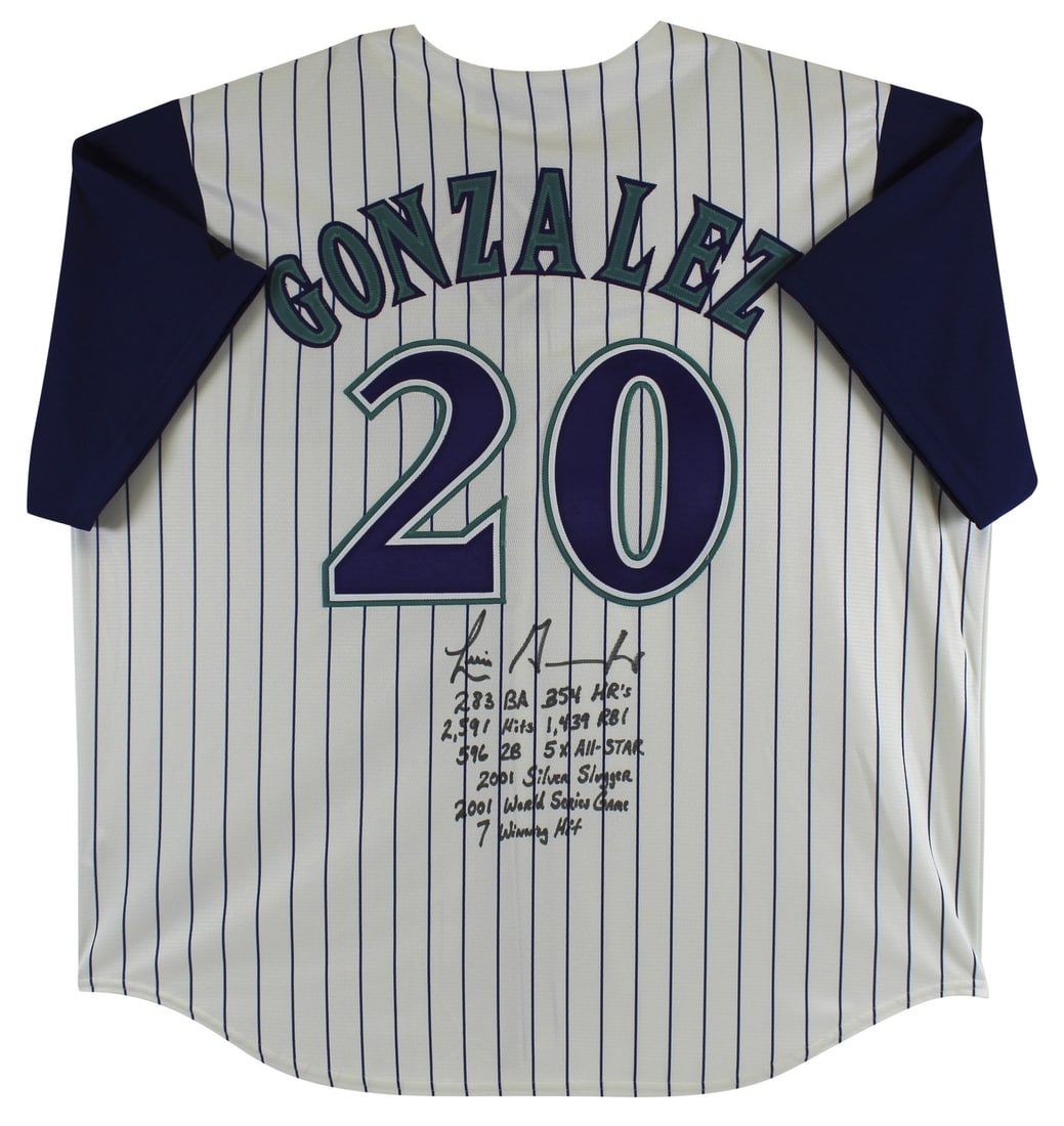 Luis Gonzalez Signed Arizona Diamondbacks Jersey with Career Stats BAS Witness: Luis Gonzalez Signed Arizona Diamondbacks Jersey with Career Stats BAS Witness Celebrate the legacy of Luis Gonzalez with this original Arizona Diamondbacks jersey, meticulously crafted by Majestic in