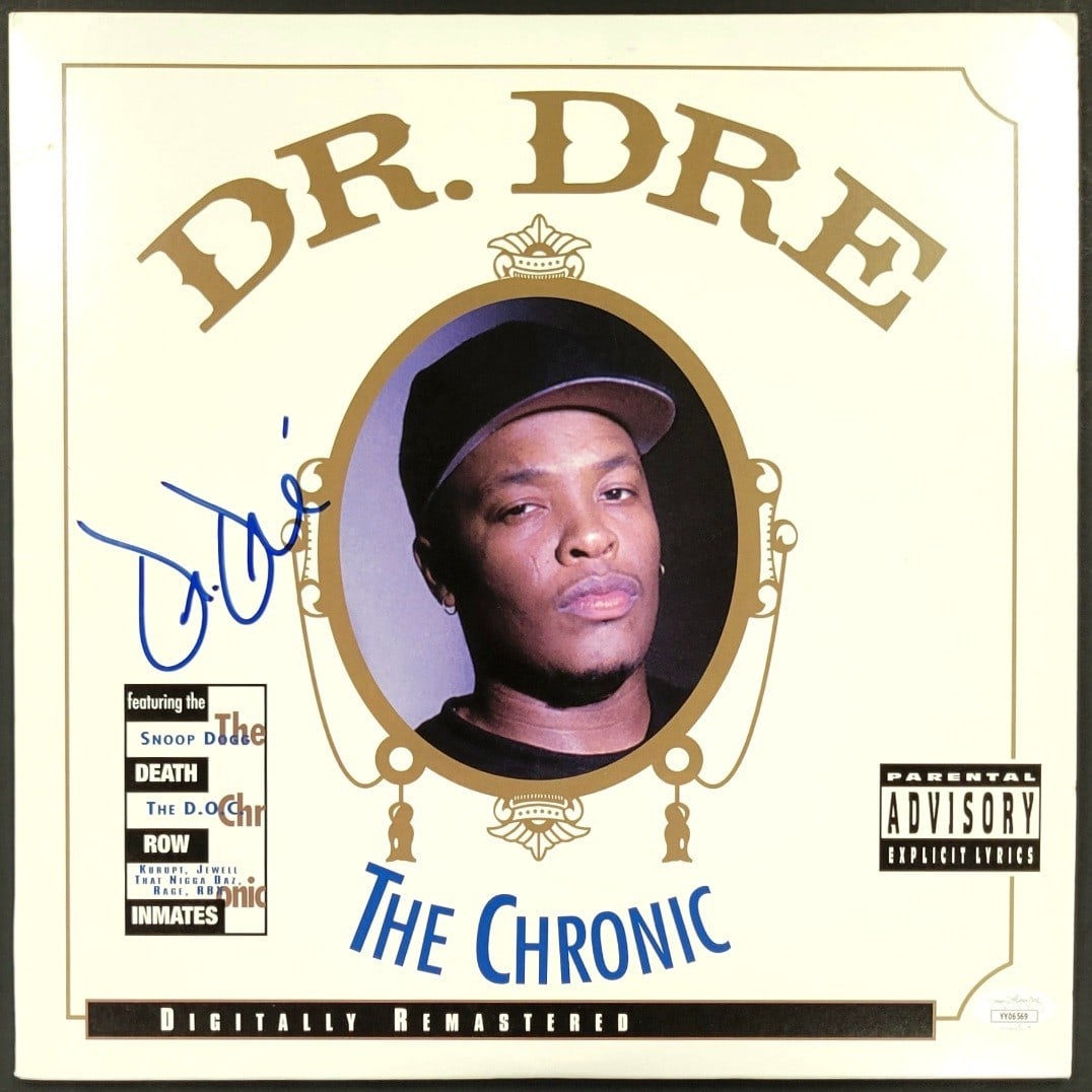 The Chronic vinyl LP with Dr Dre autograph and JSA authentication: The Chronic vinyl LP with Dr Dre autograph and JSA authentication This is an original vinyl record album of 'The Chronic' signed by Dr. Dre. The autograph has been authenticated by James Spence Authen