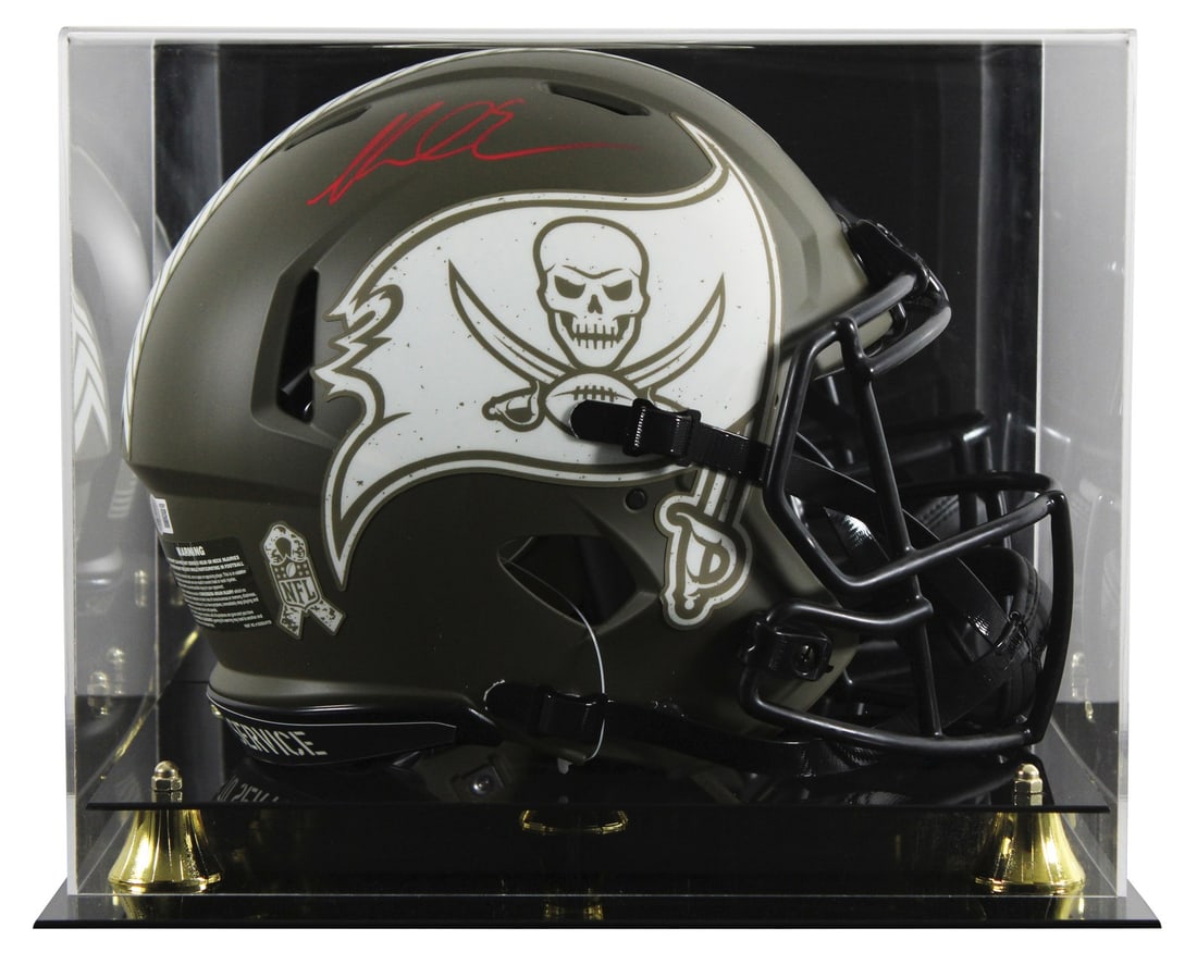 Mike Evans Autographed Buccaneers Salute to Service Speed Proline Helmet With BAS Case: Mike Evans Autographed Buccaneers Salute to Service Speed Proline Helmet With BAS Case This Tampa Bay Buccaneers alternate Salute to Service Riddell full size Speed Proline helmet has been personally