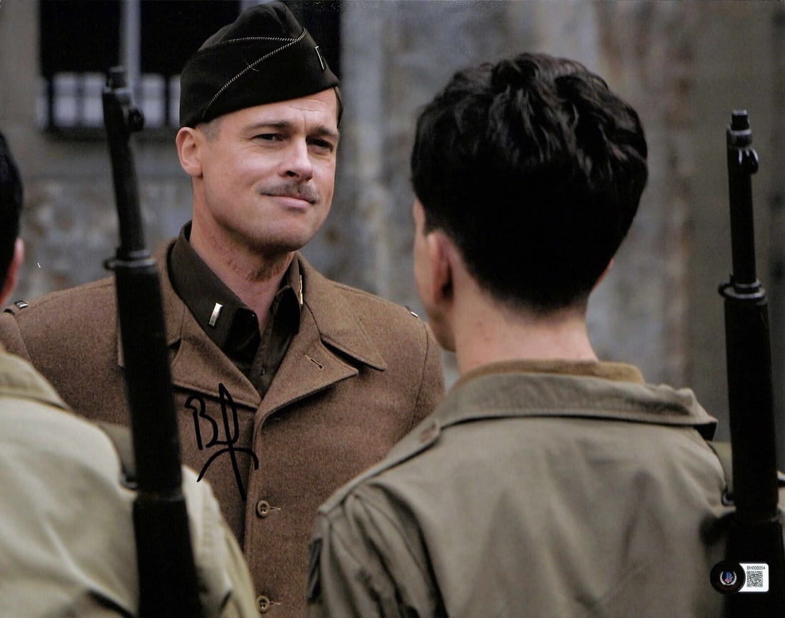 Brad Pitt Signed 11x14 Photograph as Hans Landa BECKETT Authenticated: Brad Pitt Signed 11x14 Photograph as Hans Landa BECKETT Authenticated This is an original 11x14 photograph featuring Brad Pitt as Hans Landa from the acclaimed film "Inglourious Basterds." The photogr