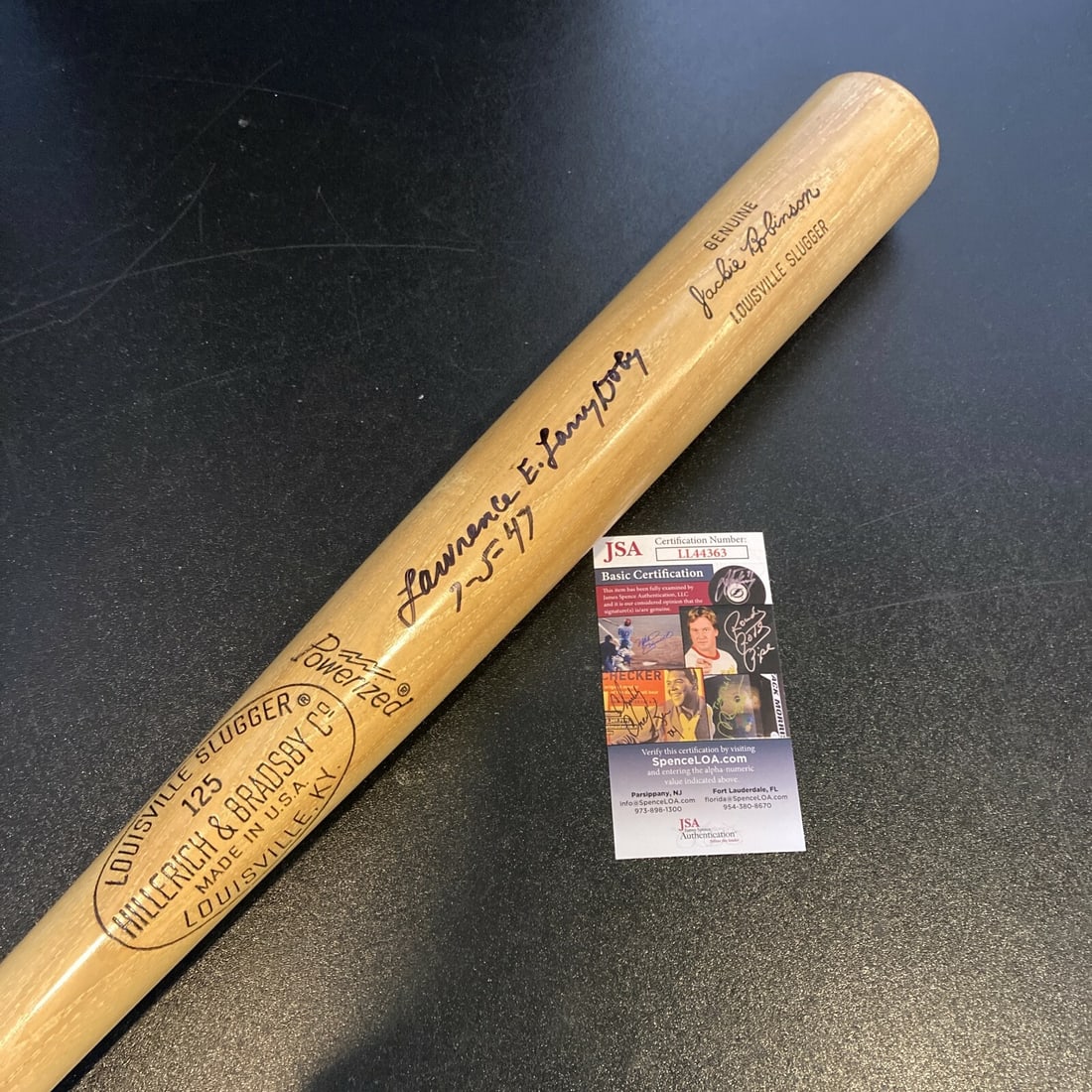Larry Doby Signed Jackie Robinson Bat July 5 1947 JSA Authenticated: Larry Doby Signed Jackie Robinson Bat July 5 1947 JSA Authenticated Celebrate baseball history with this rare Lawrence Eugene Larry Doby signed Jackie Robinson game model bat. Doby, known for breaking