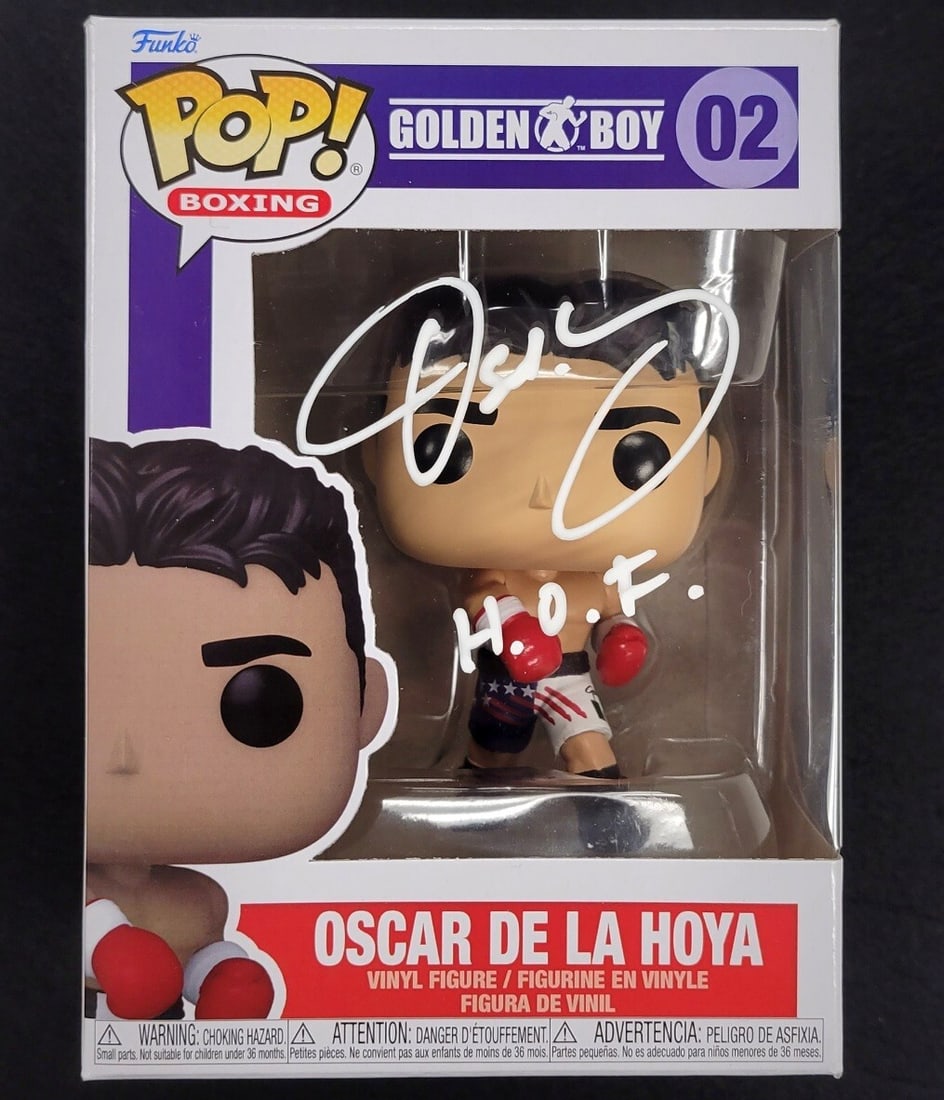 Oscar De La Hoya RARE Signed Funko Pop HOF BAS Certified: Oscar De La Hoya RARE Signed Funko Pop HOF BAS Certified This is a rare Funko Pop collectible featuring the iconic boxing legend, Oscar De La Hoya, signed by the athlete himself. The autograph is auth