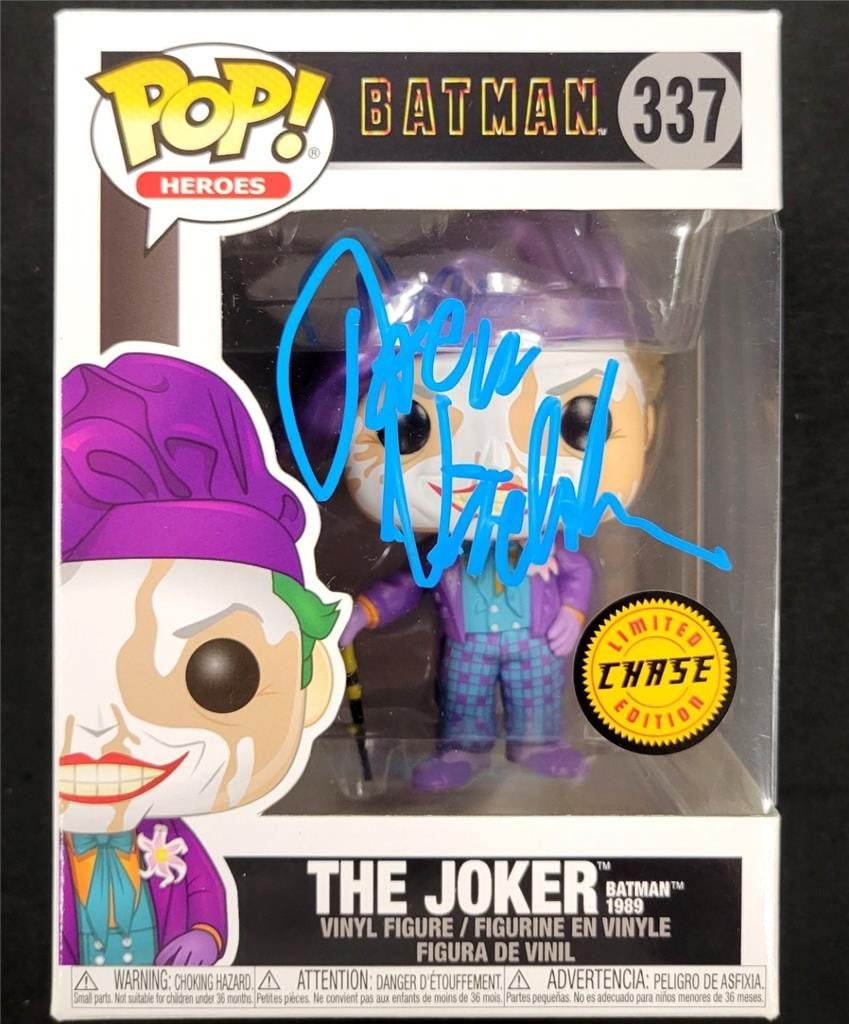 Jack Nicholson autograph Joker 337 Funko Pop with Beckett authentication: Jack Nicholson autograph Joker 337 Funko Pop with Beckett authentication This is an original The Joker Chase Funko Pop! 337 from the Batman movie, featuring an autograph by Jack Nicholson. The signatu