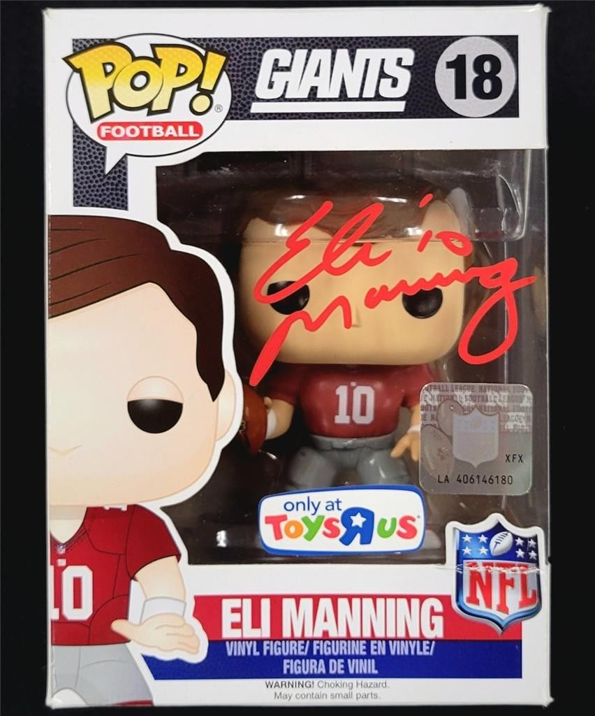 Eli Manning Signed Funko Pop New York Giants Autographed Fanatics: Eli Manning Signed Funko Pop New York Giants Autographed Fanatics This Funko Pop! figure features a signed autograph from Eli Manning, the renowned quarterback of the New York Giants. The item is auth
