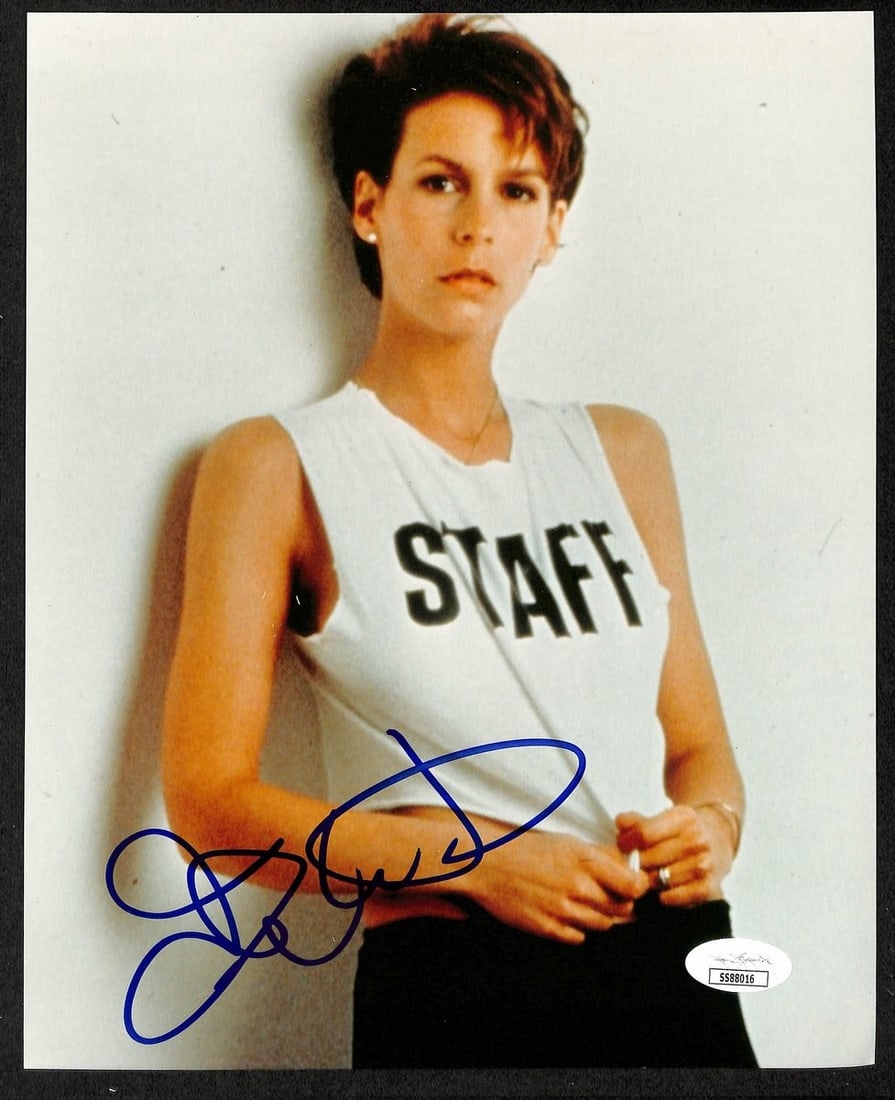 Jamie Lee Curtis Signed 8x10 Photo JSA Authenticated: Jamie Lee Curtis Signed 8x10 Photo JSA Authenticated This is an original 8x10 photo signed by actress Jamie Lee Curtis. The autograph has been authenticated by JSA, featuring a tamper-proof hologram s