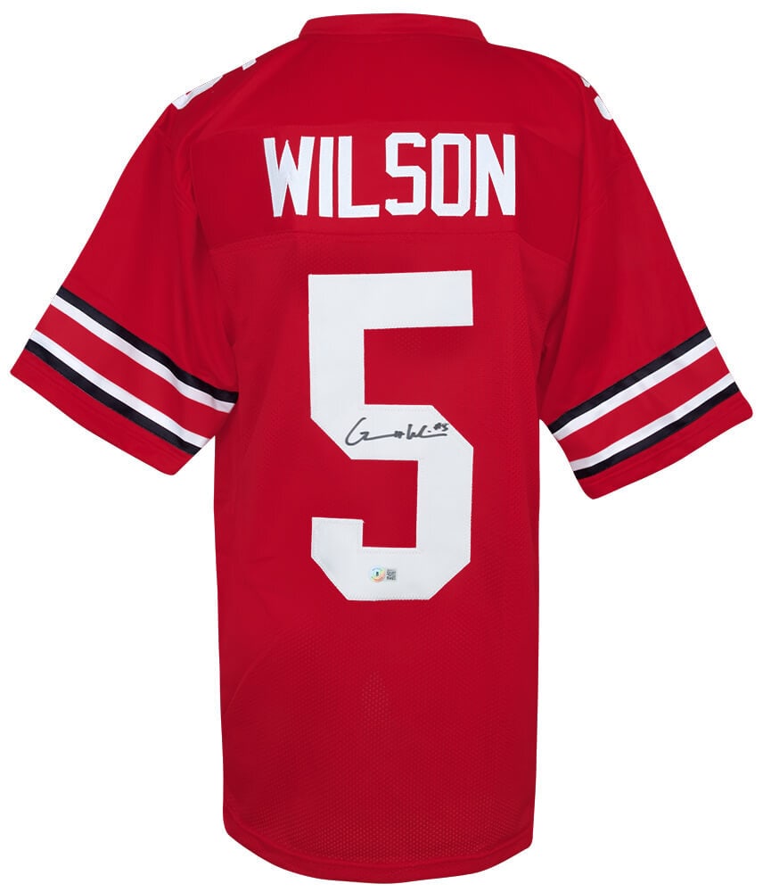Garrett Wilson Signed Red College Football Jersey Ohio State Beckett COA: Garrett Wilson Signed Red College Football Jersey Ohio State Beckett COA This original Garrett Wilson signed red custom college football jersey celebrates the outstanding player of the Ohio State Buck