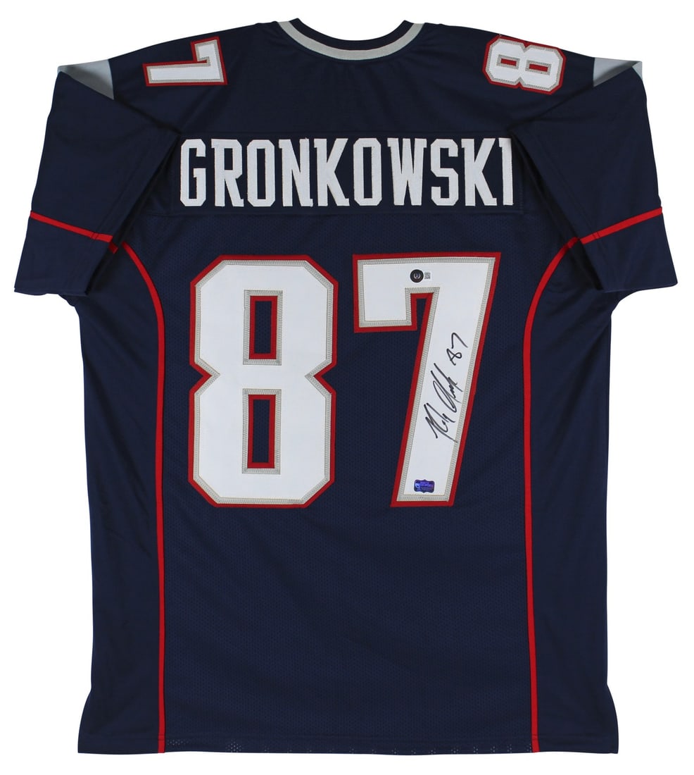Rob Gronkowski Signed New England Patriots Jersey BAS Witnessed: Rob Gronkowski Signed New England Patriots Jersey BAS Witnessed This authentic autographed navy blue pro style jersey has been personally signed by Rob Gronkowski, the renowned tight end from the New