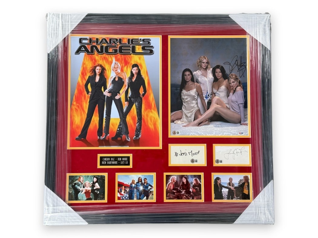 Framed Charlie's Angels 11x14 Photo Signed by Diaz Barrymore Liu Moore Beckett Auth: Framed Charlie's Angels 11x14 Photo Signed by Diaz Barrymore Liu Moore Beckett Auth This is a custom-framed Charlie's Angels autographed photograph featuring the signatures of Cameron Diaz, Demi Moore