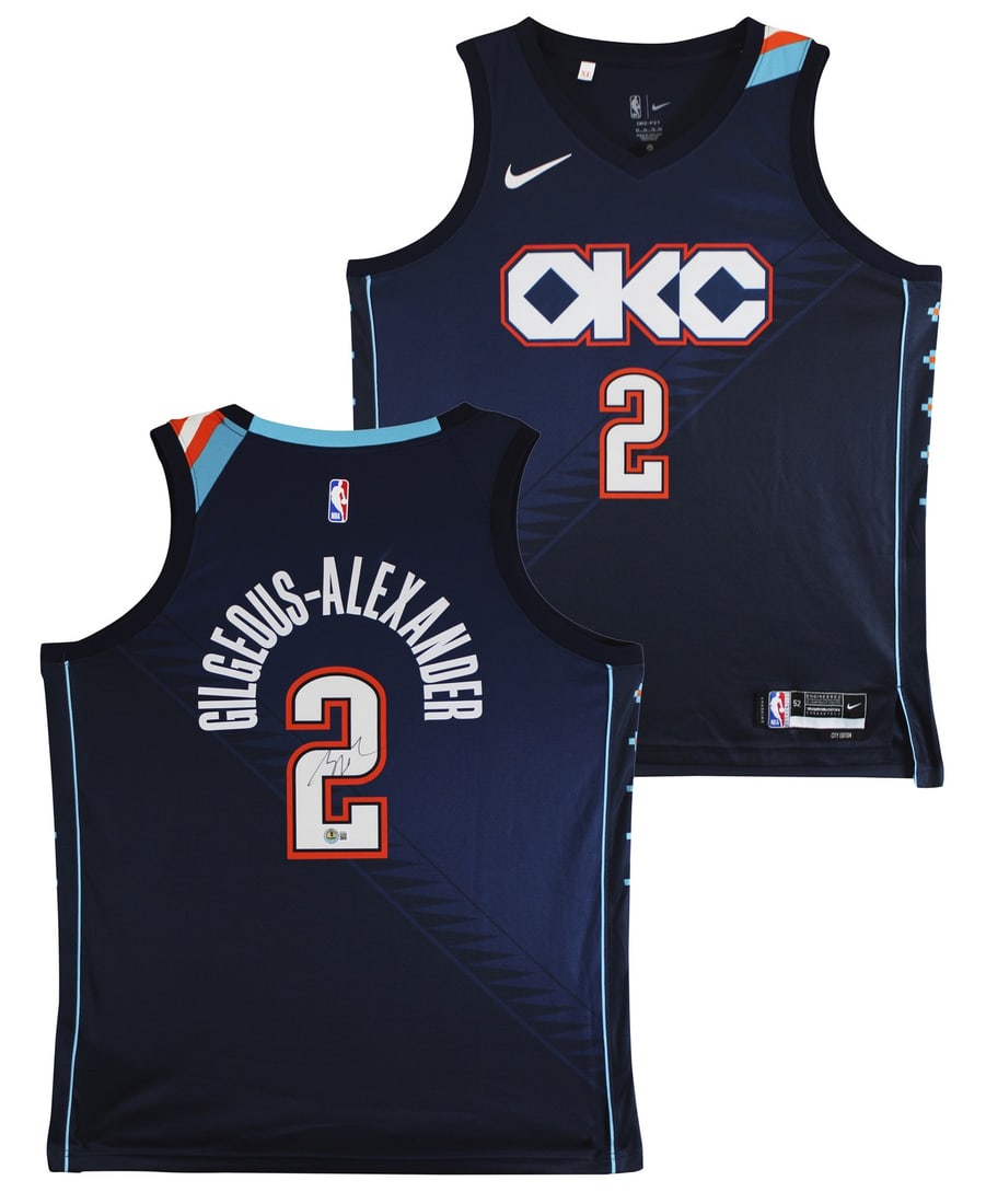 Shai Gilgeous-Alexander Signed 2025 Navy Nike Jersey Oklahoma City Thunder BAS: Shai Gilgeous-Alexander Signed 2025 Navy Nike Jersey Oklahoma City Thunder BAS This is an original navy blue Nike City Edition Swingman Jersey, personally signed by Shai Gilgeous-Alexander of the Okla