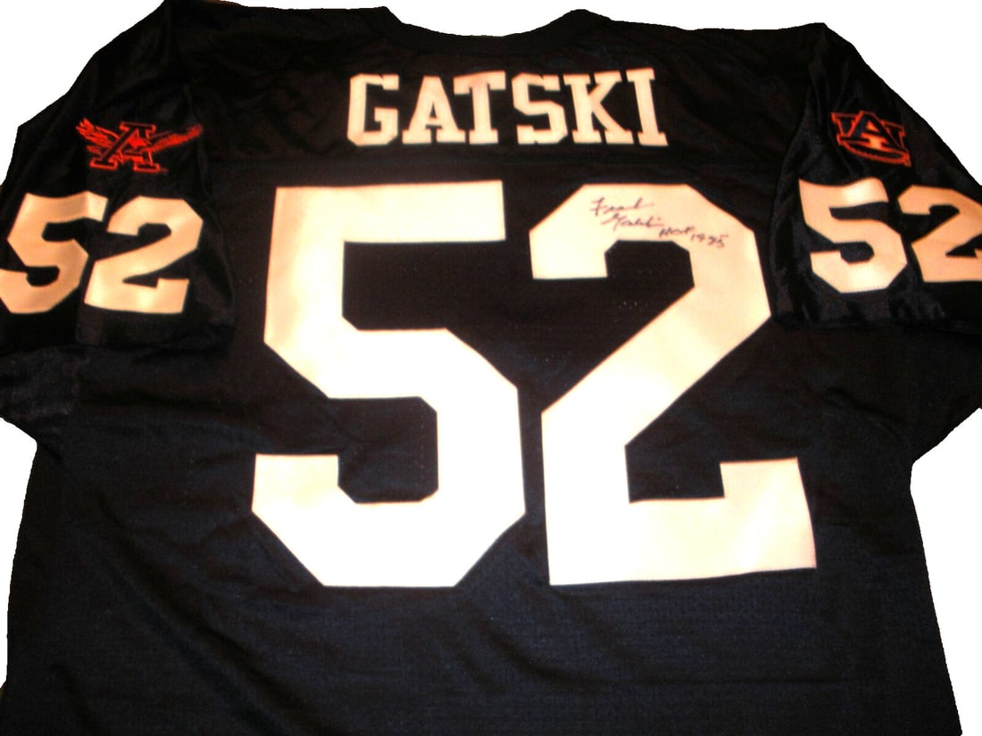 Signed Wilson Jersey Frank Gatski Auburn Tigers With Certificate Of Authenticity: Signed Wilson Jersey Frank Gatski Auburn Tigers With Certificate Of Authenticity This is an official licensed Wilson jersey signed by Frank Gatski, representing the Auburn Tigers. The jersey comes wit