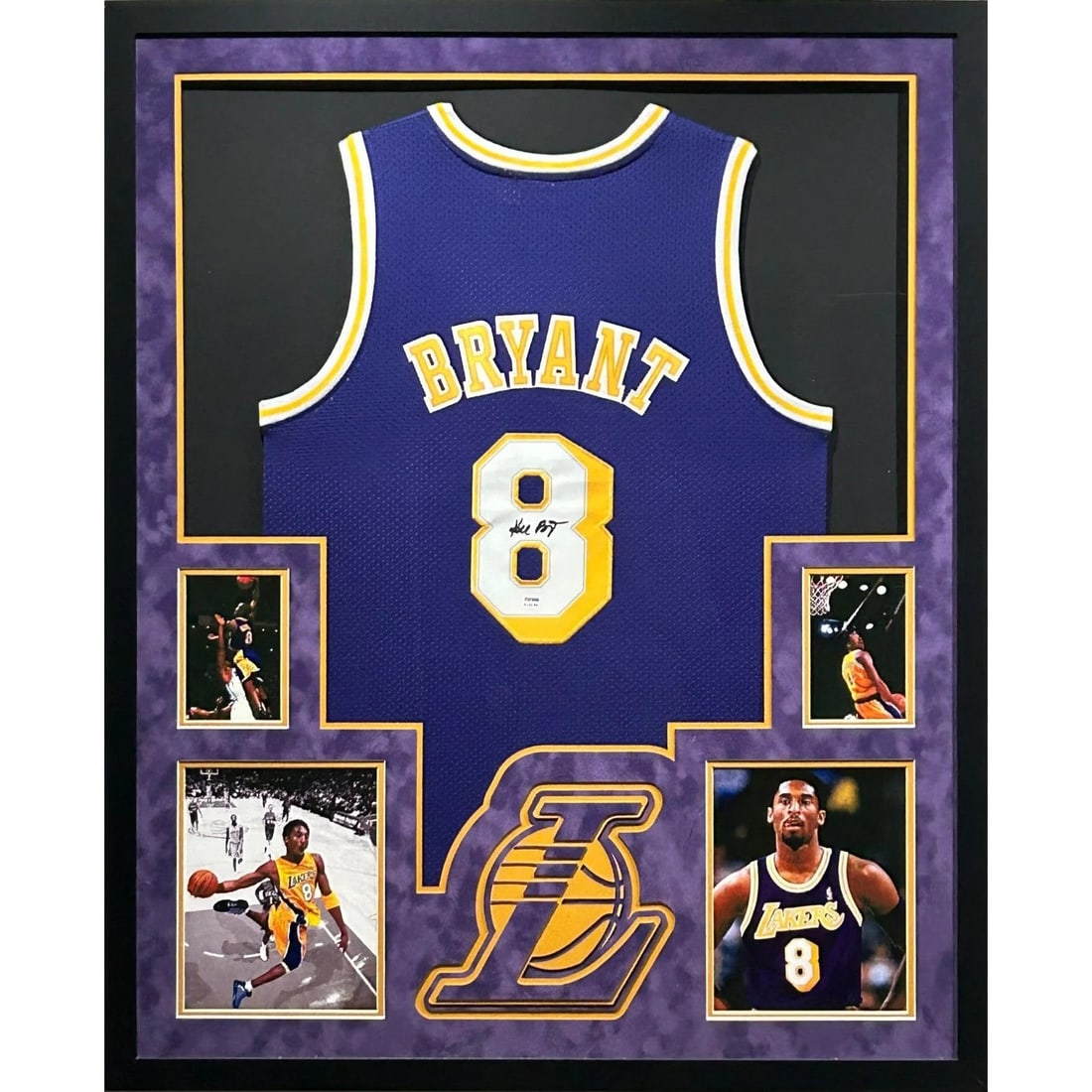Framed LA Lakers Kobe Bryant Autographed Jersey with PSA/DNA Authentication: Framed LA Lakers Kobe Bryant Autographed Jersey with PSA/DNA Authentication This framed LA Lakers jersey is autographed by Kobe Bryant and includes authentication from PSA/DNA, featuring a tamper-proo