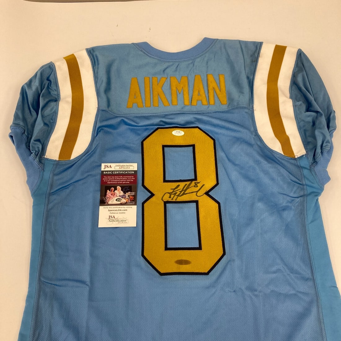 Troy Aikman Signed Adidas UCLA Bruins Jersey with JSA COA: Troy Aikman Signed Adidas UCLA Bruins Jersey with JSA COA This is an authentic Adidas UCLA Bruins game model jersey signed by football legend Troy Aikman. The jersey features Aikman's signature, addin