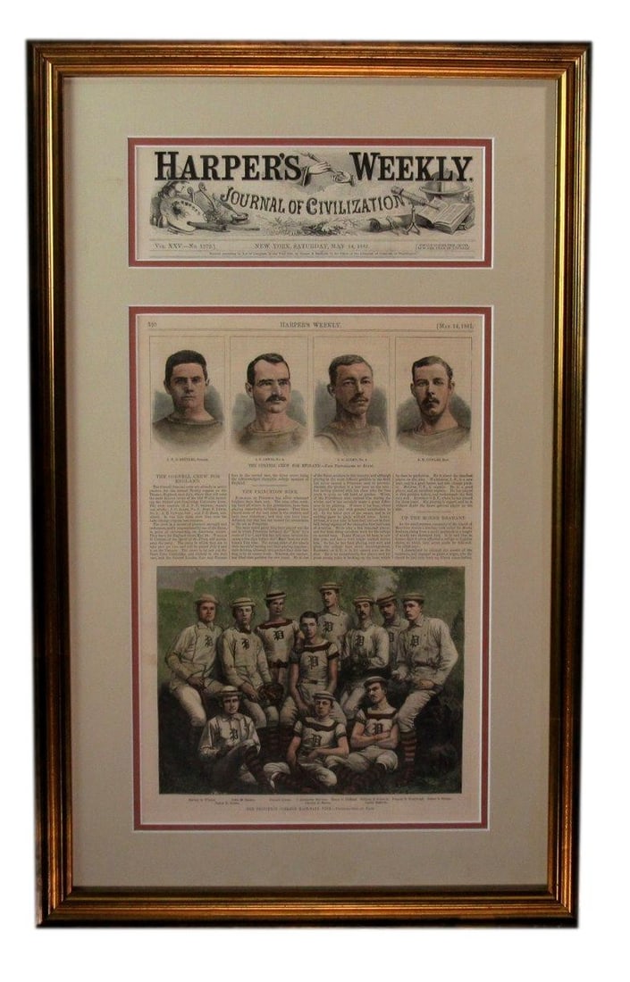 Framed May 14 1881 Harper's Weekly Princeton Baseball & Cornell Crew: Framed May 14 1881 Harper's Weekly Princeton Baseball & Cornell Crew This vintage May 14, 1881 Harper's Weekly Journal of Civilization newspaper features coverage of the Princeton Baseball team and th