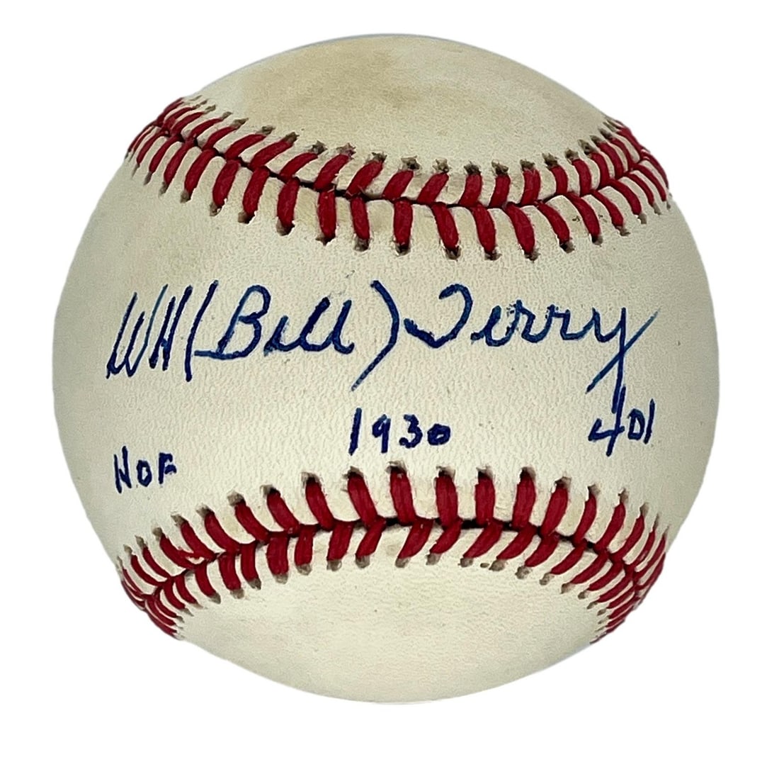 Bill Terry Autographed ONL Baseball with HOF 1930 401 Inscription PSA/DNA: Bill Terry Autographed ONL Baseball with HOF 1930 401 Inscription PSA/DNA This is an original ONL baseball signed and inscribed by Bill Terry, a Hall of Fame player for the New York Giants. The inscri