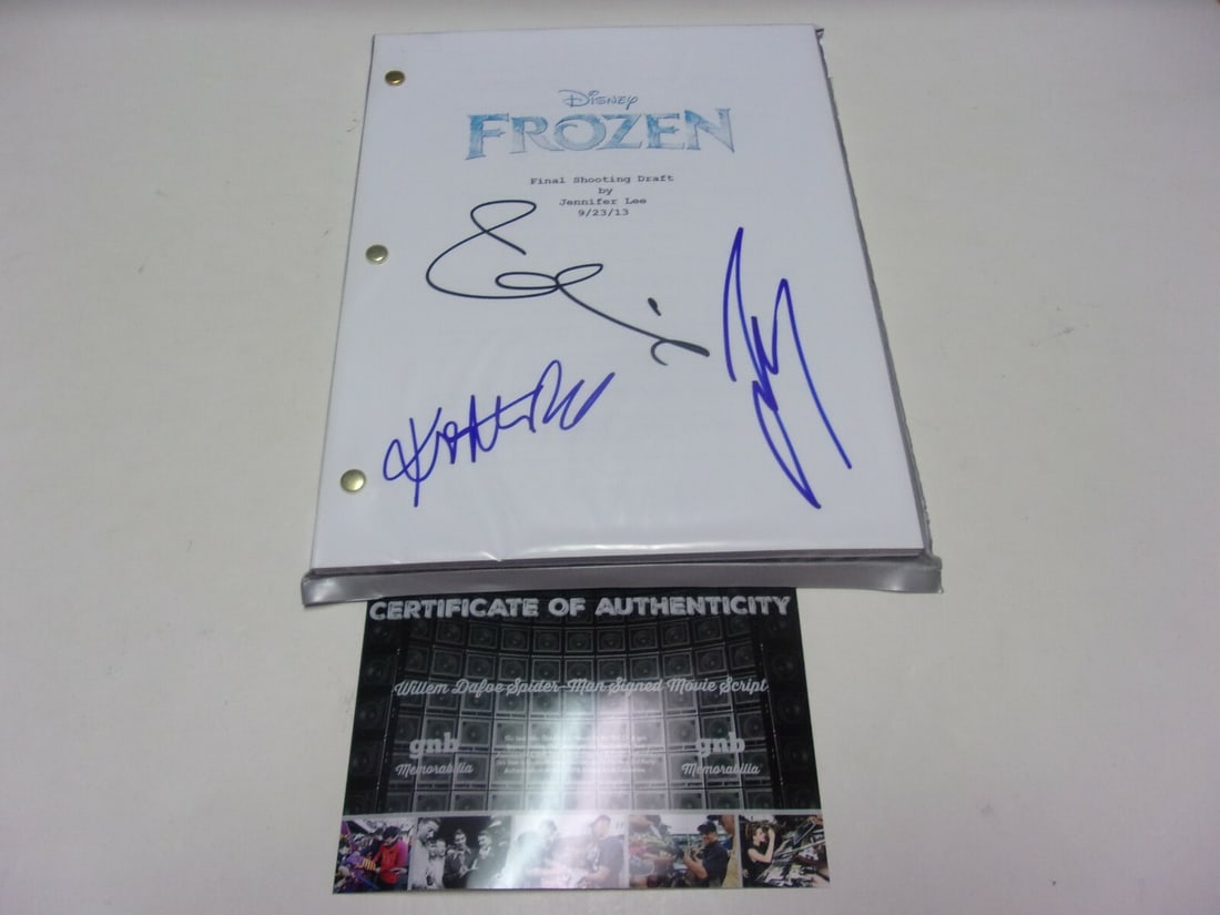 Frozen Script Signed by Idina Menzel Kristen Bell Josh Gad with COA: Frozen Script Signed by Idina Menzel Kristen Bell Josh Gad with COA This is an original full movie script for "Frozen" signed by Idina Menzel, Kristen Bell, and Josh Gad. The item includes a Certifica