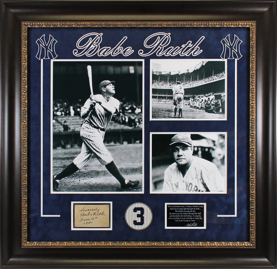 Babe Ruth Signed Framed Cut Signature Mint 9 Yankees PSA: Babe Ruth Signed Framed Cut Signature Mint 9 Yankees PSA This stunning framed cut signature features the autograph of the legendary Babe Ruth, inscribed "Sincerely, June 17th 1940." Authenticated by P