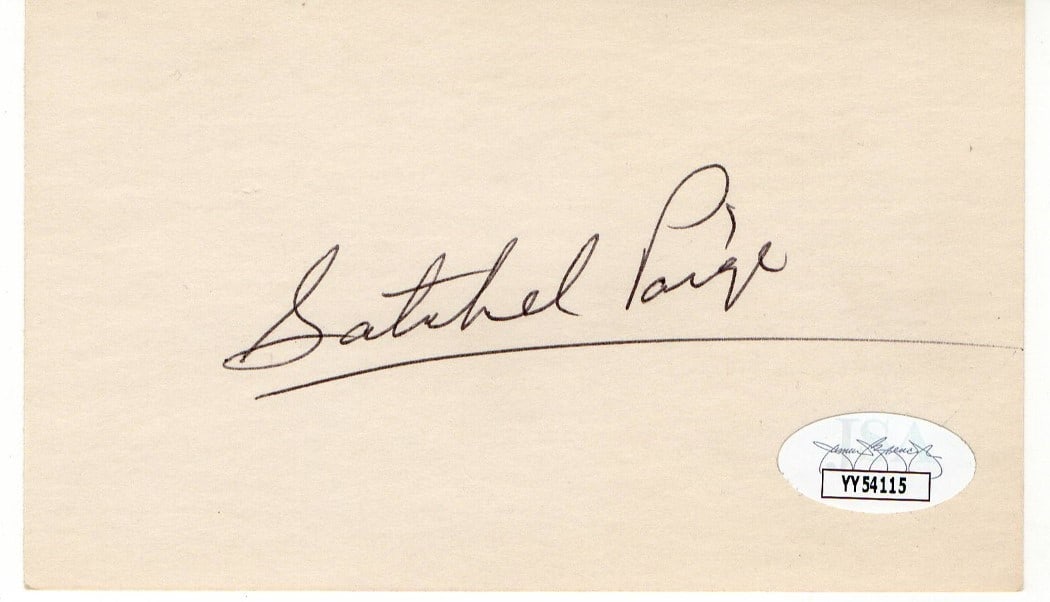 Satchel Paige Autographed Index Card JSA Authenticated HOF Legend: Satchel Paige Autographed Index Card JSA Authenticated HOF Legend This autographed index card features the legendary Satchel Paige, a Hall of Fame player known for his remarkable contributions to base