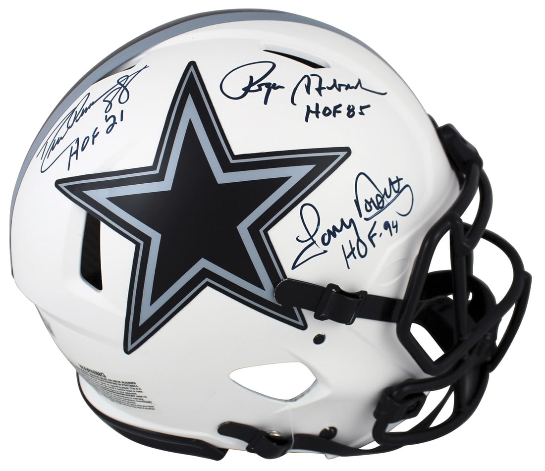Dallas Cowboys Signed Lunar Helmet Staubach Dorsett Pearson BAS Authenticated (1 of 3)