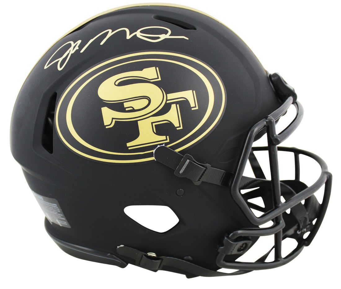 Joe Montana Signed San Francisco 49ers Eclipse Helmet BAS Witnessed: Joe Montana Signed San Francisco 49ers Eclipse Helmet BAS Witnessed This authentic full-size Speed Proline helmet features a striking alternate Eclipse design and has been personally signed by the leg