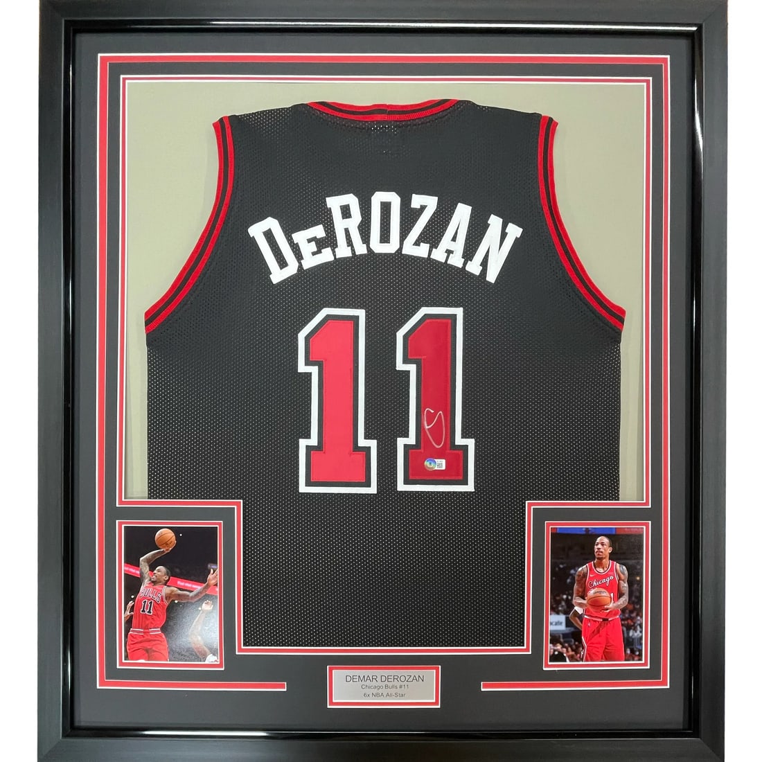 Framed DeMar DeRozan Autographed Chicago Bulls Jersey with BAS COA: Framed DeMar DeRozan Autographed Chicago Bulls Jersey with BAS COA Showcase your love for the Chicago Bulls with this professionally framed and matted DeMar DeRozan autographed jersey. Measuring 35x39