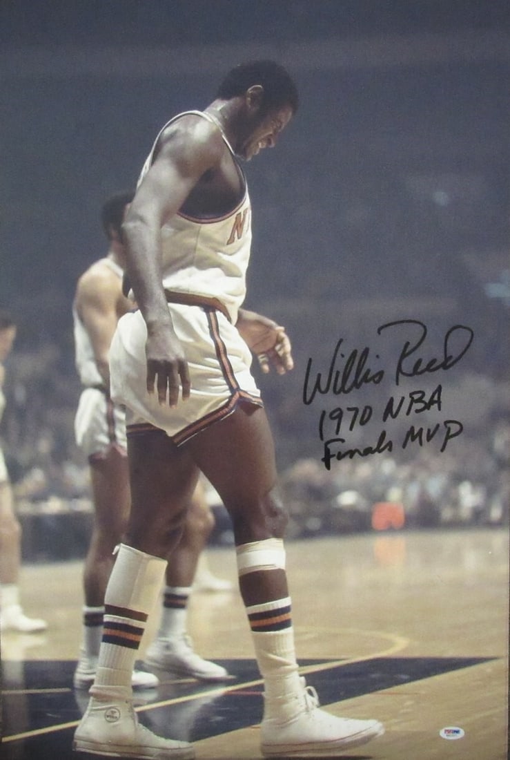 Willis Reed Signed 20x30 Photo Inscribed 1970 NBA Finals MVP PSA/DNA: Willis Reed Signed 20x30 Photo Inscribed 1970 NBA Finals MVP PSA/DNA This is a remarkable Willis Reed Hall of Fame signed and inscribed 20x30 photo commemorating his achievement as the "1970 NBA Final