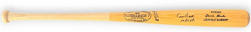 Autographed Custom Bat Inscribed Mr Cub by Ernie Banks with PSA Authentication: Autographed Custom Bat Inscribed Mr Cub by Ernie Banks with PSA Authentication This custom baseball bat features the autograph of Ernie Banks, inscribed with "Mr. Cub." The bat is an original item, si